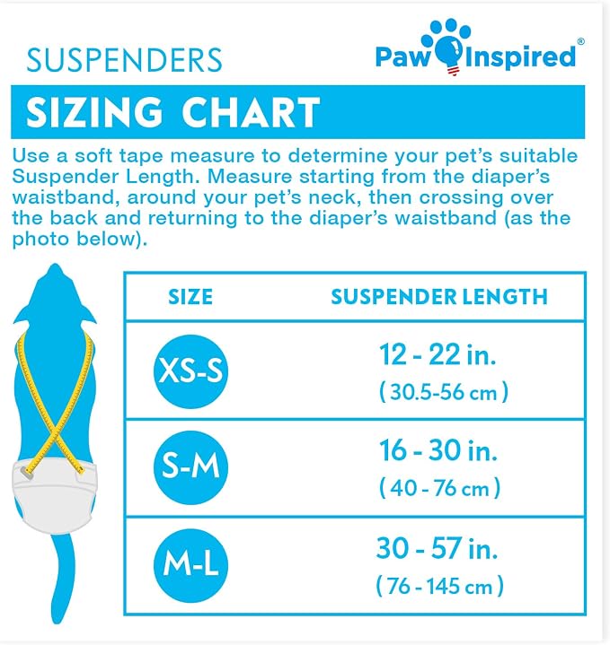 Paw Inspired Reusable Dog Diapers Bundle, XS, 3-Pack with Suspenders | Washable Diapers in Assorted Colors with White Lining Combo Pack with Black Suspenders