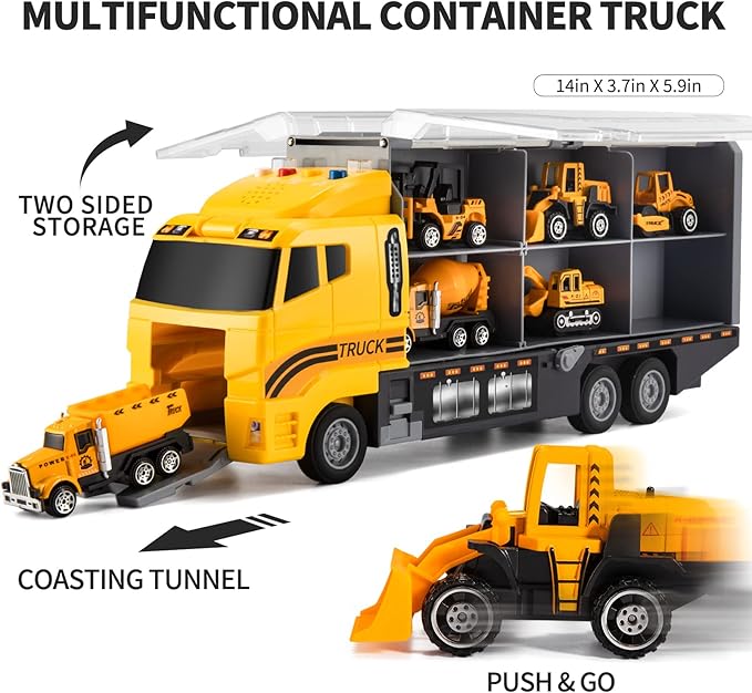 Toddler Toys for 3-9 Years Old Boys, Construction Toys Car Transport Vehicle W/Play Mat, Die-cast Alloy Engineering Vehicle Gifts for Age 3 4 5 6 Kids Child Boys Girls Birthday Party Favor
