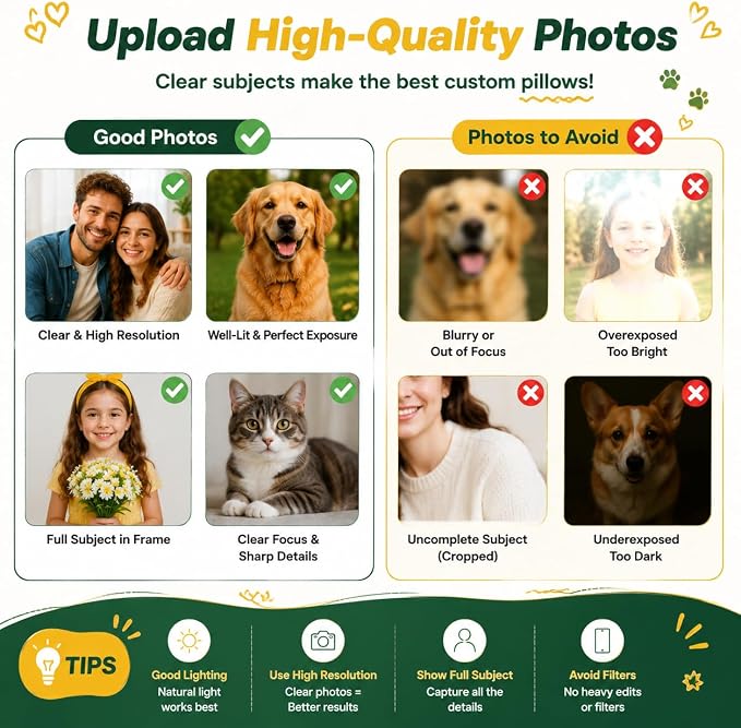 Bemaystar Custom Pillow - Personalized Pet Pillow with Picture, Double Printed, Funny Birthday Gag White Elephant Gifts for Friends Women Men Pet- Customized Stuffed Throw Body Pillows