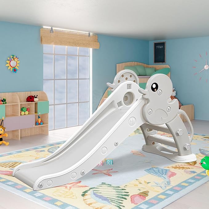 Toddler Slide, Creative Cartoon Yellow Duck Indoor Slide, Foldable Slide Climber Playset Indoor Outdoor Playground Toddler Slide Outdoor Toys Freestanding Kids Slide for Toddlers Aged 1-3
