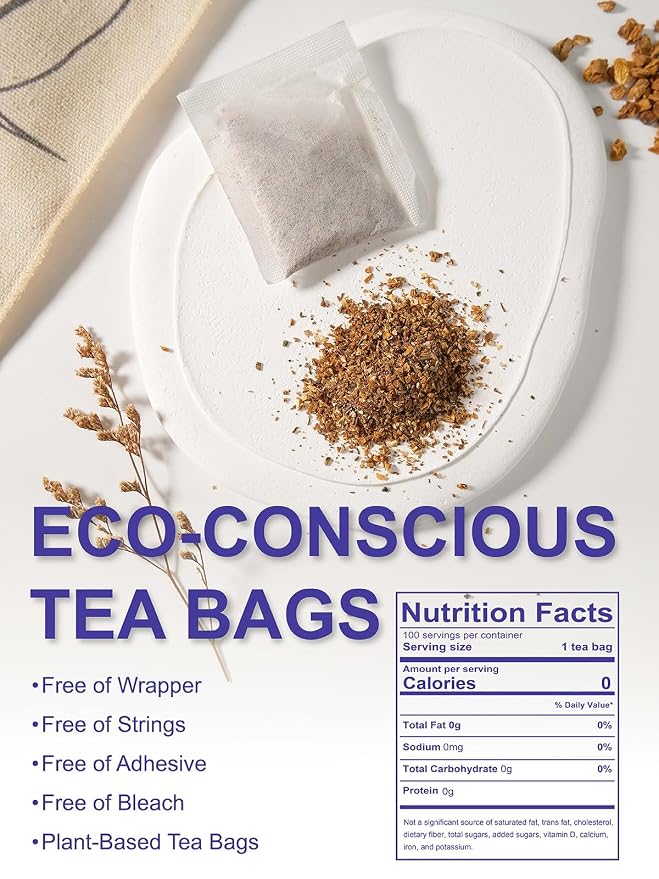 TeeLux Burdock Root Tea Bags, Caffeine-Free Herbal Tea, Smooth Mellow Flavor, Lightly Toasted Aroma, Hot or Iced, 100 Count