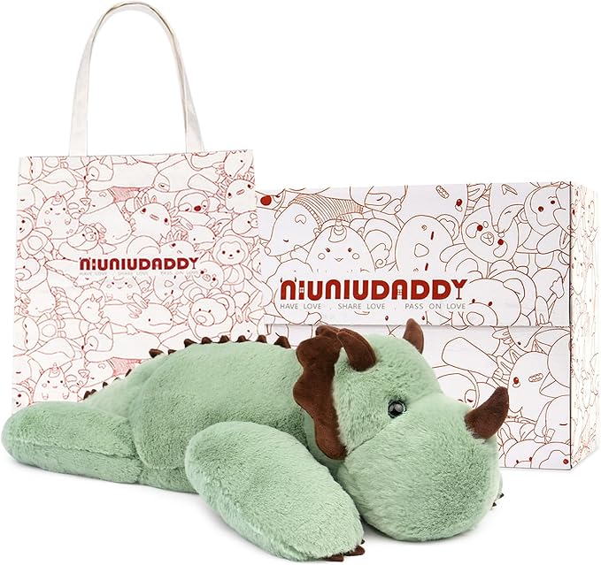 Niuniu Daddy Sensory Weighted Stuffed Animal with Adults, 5lb Large Pillowfort Weighted Plush Dinosaur Toy with Fluffy Fur and Soft Body, Plushies for Gift Valentine Birthday Include Bag Stickers Card