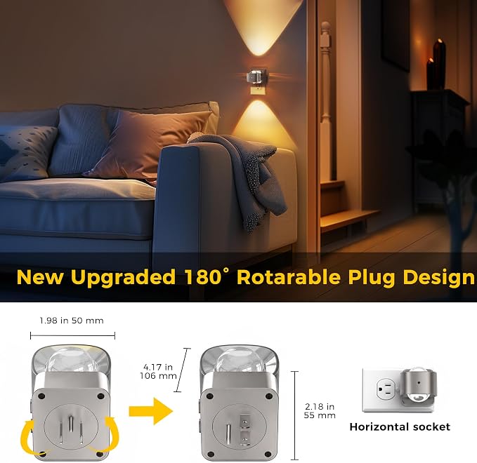L LOHAS LED Night Light Projector, Night Lights Plug into Wall Light Sensor | Dusk to Dawn Sensor, Silver Rotating Nightlight for Kids, Soft White Ambient Lighting for Bathroom, Gaming Room,1 Pack