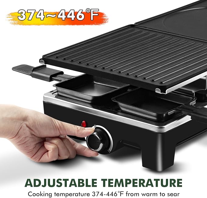 Electric Grill, CUSIMAX Indoor Grill 1500W Raclette Table Grill, Black | Reversible 2 in 1 Non-stick Grill & Griddle Plates/with 8 Paddles & Shovels/Adjustable Temperature/Portable & Easy to Clean