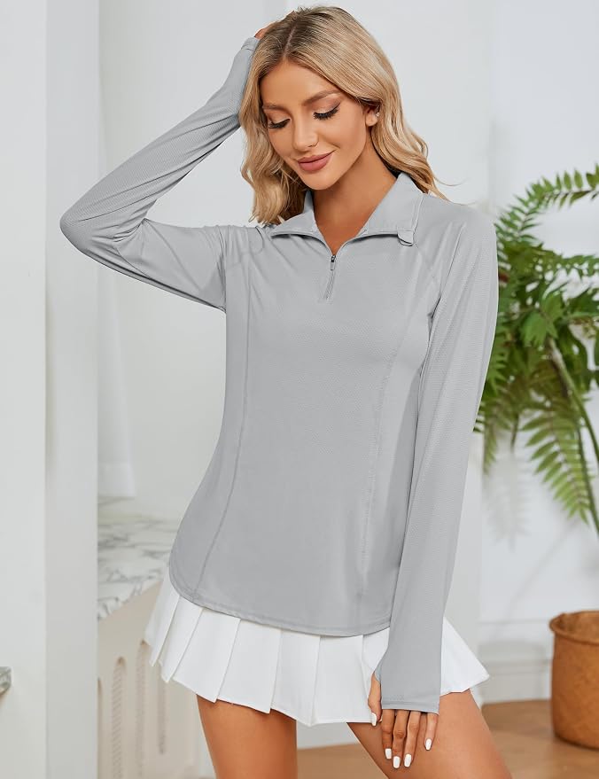 LOMON Women Long Sleeve Shirts Sun Protection 1/4 Zip Summer Quick Dry Hiking Shirts Quarter Zip Pullover for Women