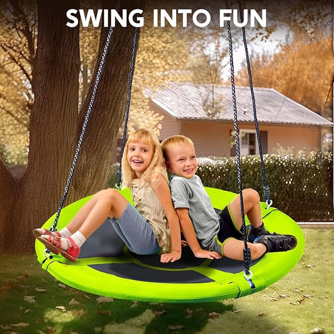 TURFEE 40 inch Saucer Swing for Tree Outdoor, 900Lb Weight Capacity Swing Seat with Hanging Straps Adjustable Safe Durable Accessories(Green)
