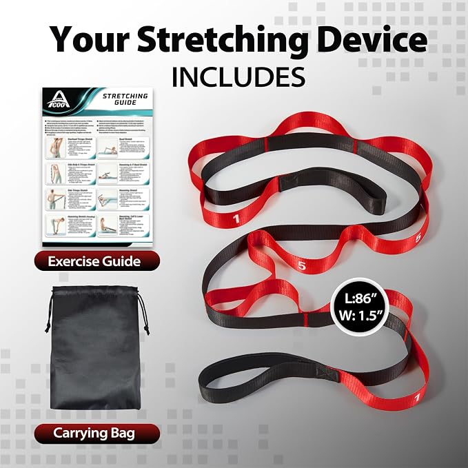 Acozycoo Stretching Strap with Loops for Physical Therapy,Yoga Strap for Stretching,Home Workout,Pilate & Flexibility Training,Non-Elastic Exercise Stretch Band for Hamstring,Leg Stretcher Belt,Flexibility Fascia