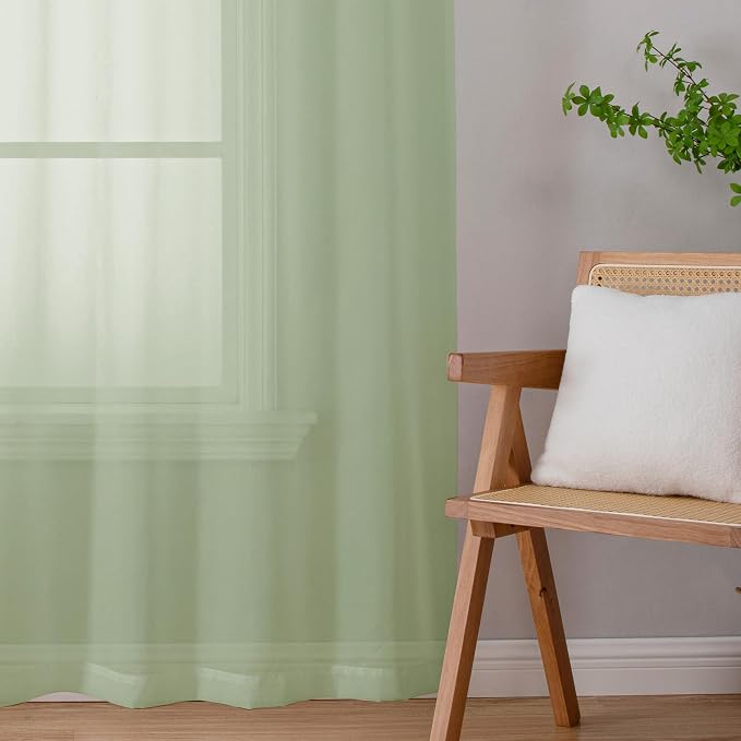 OWENIE Sheer Curtains 54 inches Long 2 Panles for Living Room Bedroom Small Windowm, Rod Pocket Light Filtering Voile Sheers Drapes, 42" W x 54" L, Light Green
