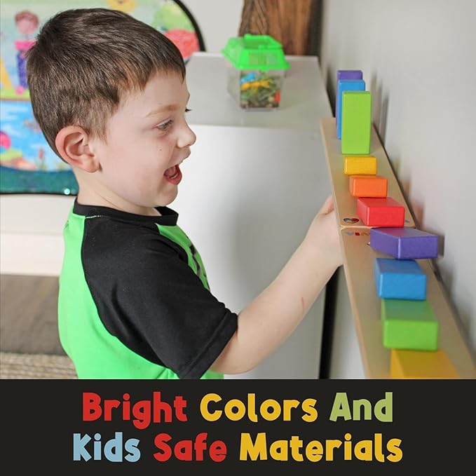 Wooden Falling Domino Wall/Stand; Colorful Toppling Domino Blocks for Kids
