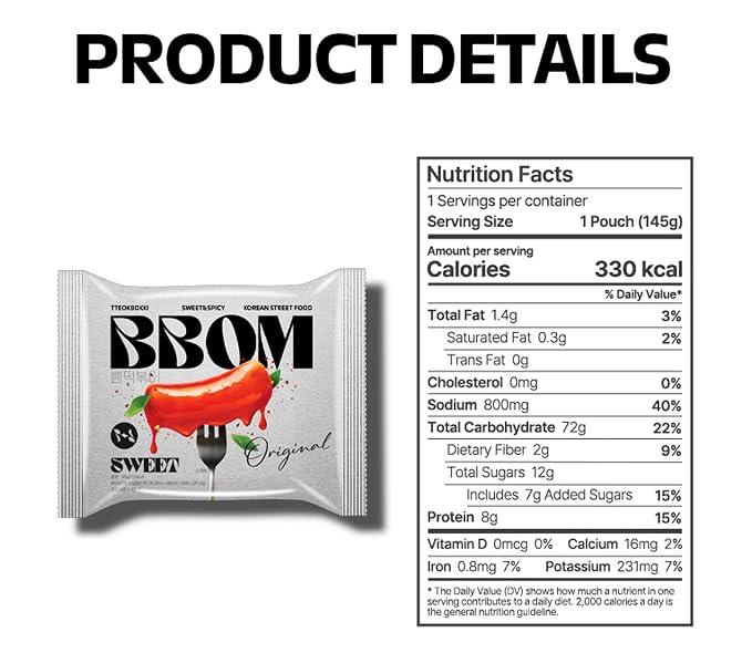 BBOM Instant Korean Tteokbokki Pouch – Sweet & Spicy Street Food – Easy and Convenient Preparation – Includes Tray, Rice Cakes & Powder Sauce, 3 Flavors_5.19oz (147g) x 2ea (Sweet)
