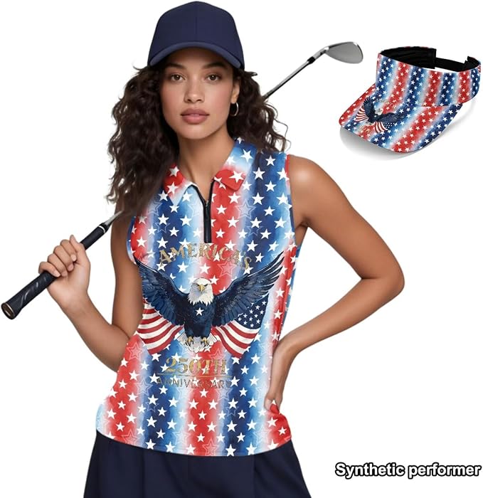POLERO Golf Tank Top Women Golf Shirts and Visor Hat Collared Racerback Tennis Shirt Set Quarter Zip