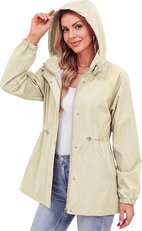 Zando Rain Jacket Women Waterproof - Lightweight Rain Coat with Hood Windbreaker Trench Raincoat for Women 2026 S-2XL