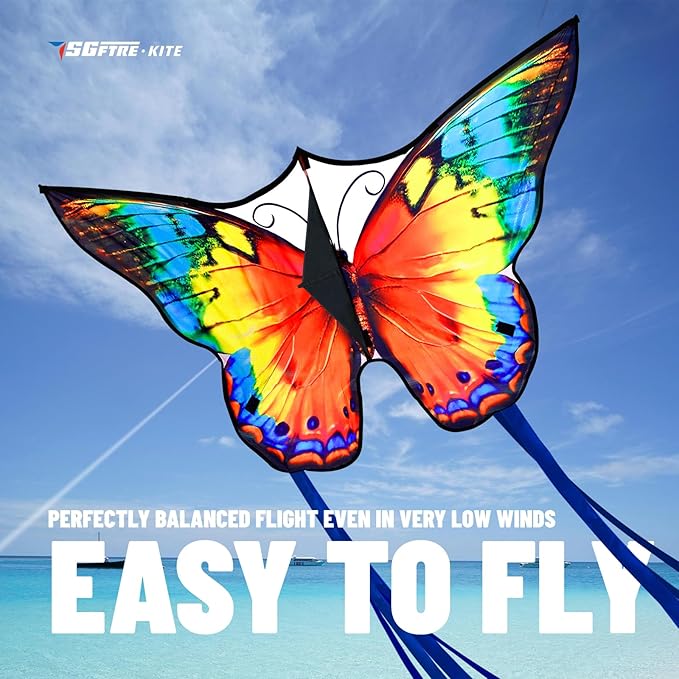 SGftre Butterfly Kites for Kids and Adults,Extremely Easy to Fly for Beginners,Single Line String with Tail for Beach Flying Kites for Outdoor Trip Park Family Game(Flower Splendour Butterfly)