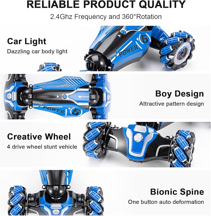 YEMIAI RC Stunt Car, 2.4GHz 4WD Drive Remote Controlled Gesture Sensor Toy Car, Hand Remote Control car with 360° Flipping Light and Music, Children's Toys for Boys and Girls Aged 5-13