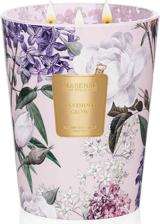 M&SENSE Lavender Glow Soy Candle, 35oz 3 Wick 150H Long Lasting Non Toxic, Calming Herbal Aromatherapy Candles, Sleep, Gift for Women