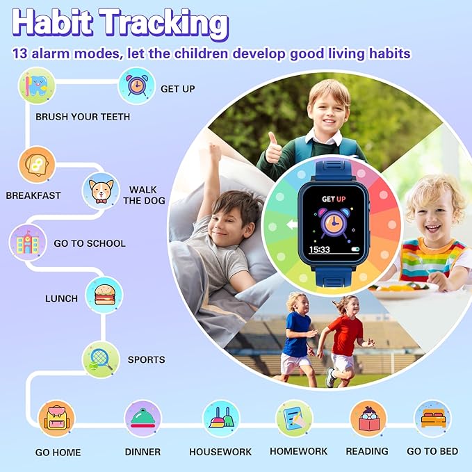 Vakzovy Smart Watch for Kids with 39 Puzzle Games HD Camera MP3 Player Audiobook Video Pedometer Habit Tracking Learn Card Flashlight Kids Smart Watch Boys Gift for 5-12 Year Old Boys Toys