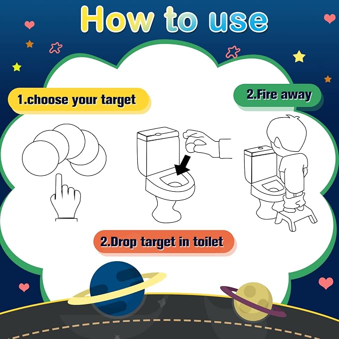 Chinco 120 Pcs Pee Targets for Boys Training Toilet Tinkle Flushable Paper Stickers You Pee on Boys Potty Training Targets Potty Aids Flushable Chart for Toddlers Use(Space Style)