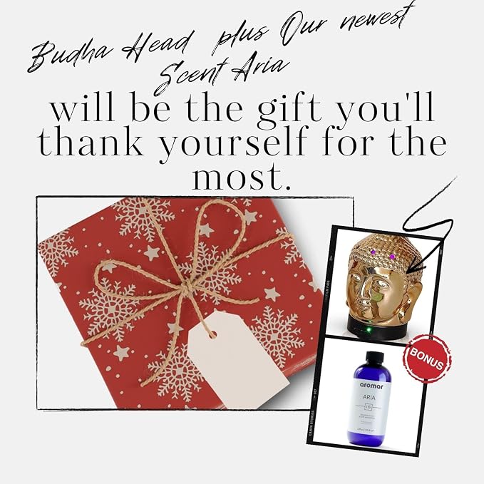 Aromar Buddha Head Essential Oil Diffuser - Ultrasonic Aromatherapy Humidifier with LED Lights, Cool Mist, Auto Shut-Off for Home, Office, Yoga, Meditation Decor - Ceramic, Zen Budha Statue, 200ml