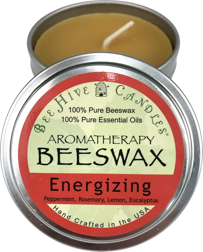 Bee Hive Candles Aromatherapy Beeswax Travel Tin (Energizing, 6oz)