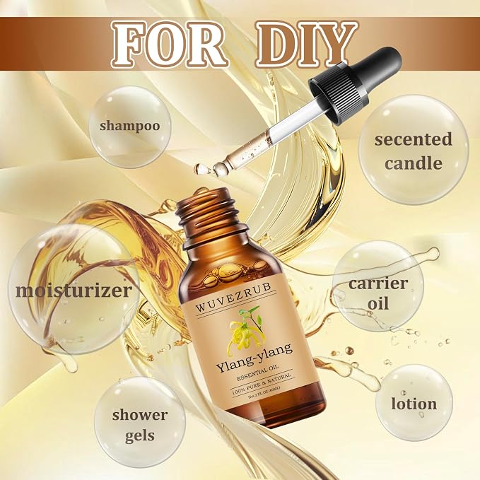 Ylang-Ylang Essential Oils 60ML, Pure Ylang-Ylang Essential Oil for Aromatherapy Diffuser - 2 Fl Oz