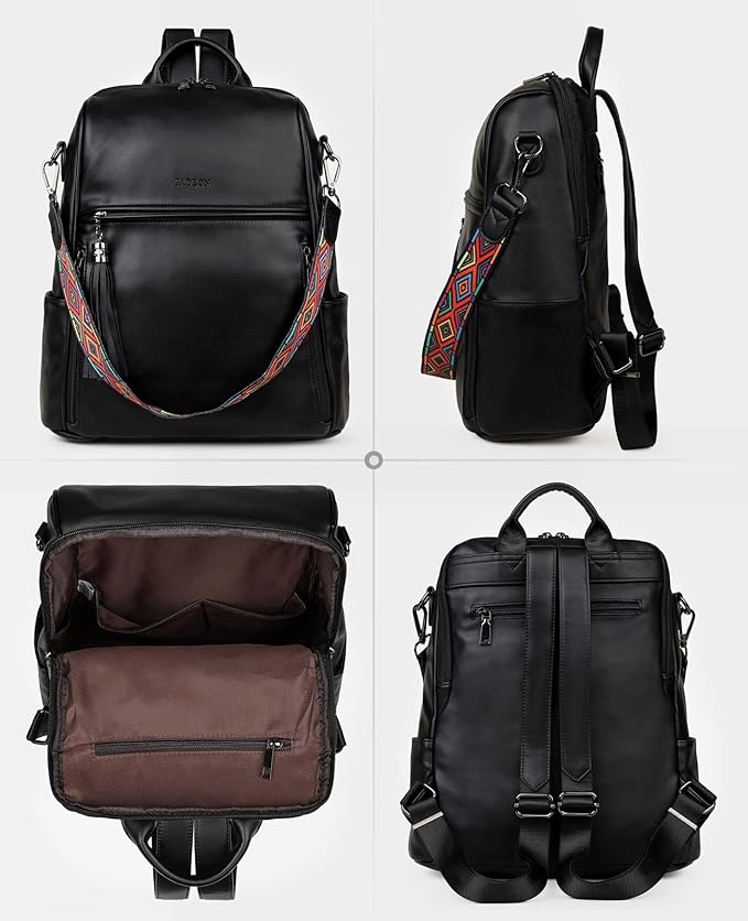 FADEON Leather Backpack Purse for Women Designer Travel Backpack Purses PU Fashion Ladies Shoulder Bag with Tassel