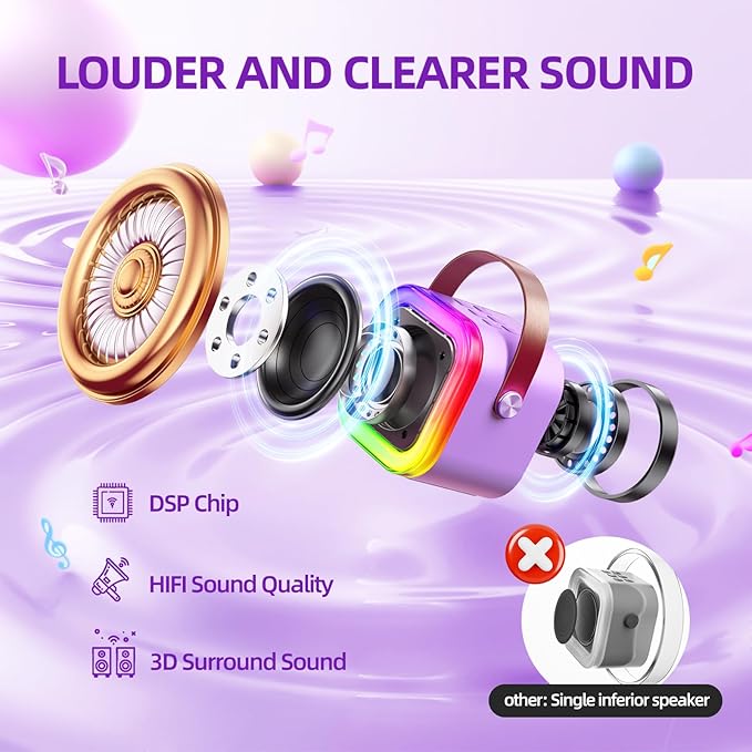 Kinglucky Mini Karaoke Machine for Kids, Top Birthday Gift Pick for Girls Ages 3, 4, 5, 6, 7, 8, 9, 10, 11, 12 Years Old, Kids' Personal Video Players Accessories with 2 Mics & 5 Voice Effects, Purple