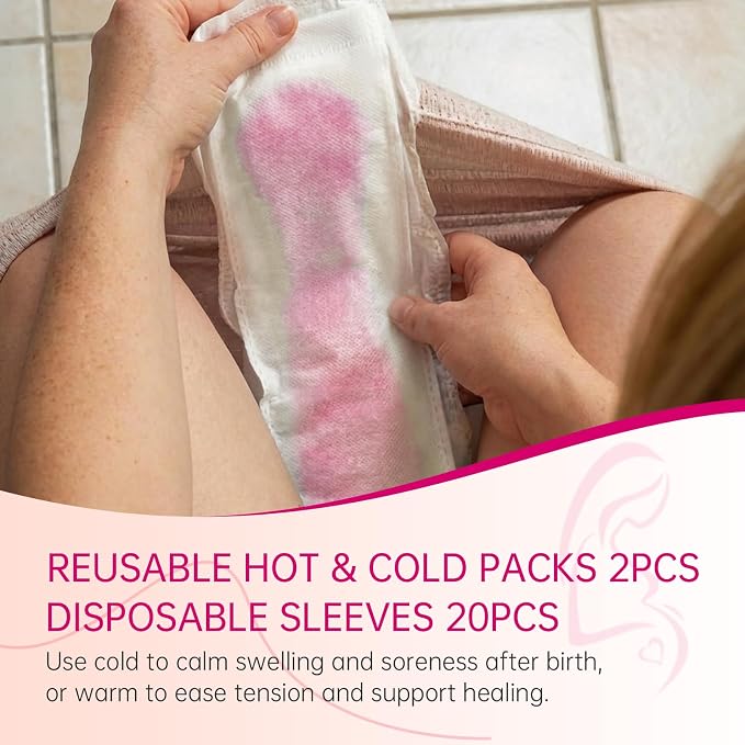 Postpartum Recovery Kit for Mom After Birth, Recovery Essentials with Peri Bottle, Cooling Spray, 4 Disposable Underwear, 30 Pad Liners & Hot Cold Packs