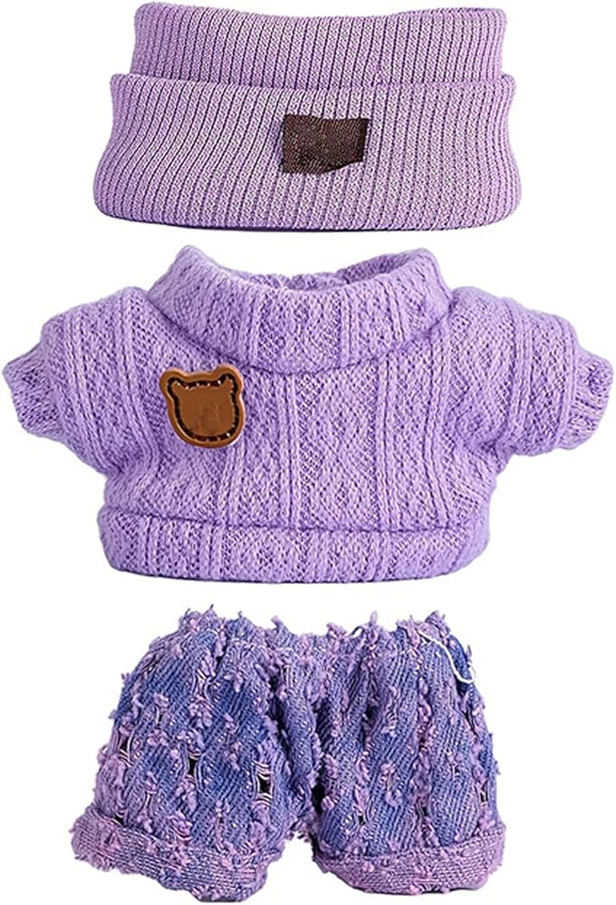 Doll Clothes Compatible with 17cm Doll Set 3 Outfits,Handcrafted Crochet Dolls Ropa Designer Accessories for 17cm Doll Clothing Hat & Top&Sweaters (Purple)