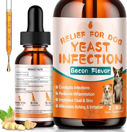 Dog Yeast Infection Treatment - 60ml Yeast Infection Drops for Dogs | Dog Yeast Treatment for Ear, Paw & Skin Itch Relief, Natural Herbal Supplement