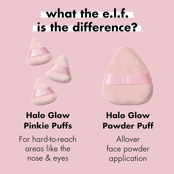 e.l.f. Halo Glow Pinkie Puffs, Finger-sized, Mini Puff For Applying Loose & Pressed Powders, Soft, Reusable & Washable, Vegan & Cruelty-Free, Set of 3