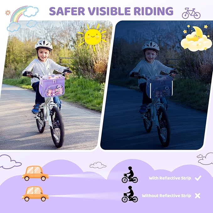 Kids Bike Basket, Front Frame Handlebar Bag for Toddler Scooter Tricycle Bicycle, Cute Small Fabric Bicycle Basket for Boys & Girls,