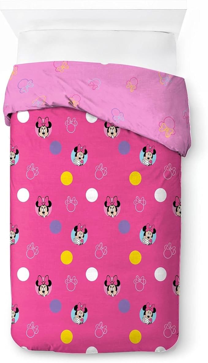 Jay Franco Duvet Cover Set – 2 Piece Comforter Cover and Sham Set, Super Soft Cozy Kids Bedding (Insert Not Included) Pink- Minnie Mouse, Twin