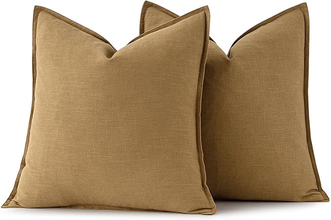 MIULEE Decorative Linen Pillow Covers 20x20 Inch Mustard Yellow | Boho Farmhouse Neutral Couch Throw Pillows for Bed, Pack of 2 Accent Modern Pillowcases, Sofa Livingroom Home Decor