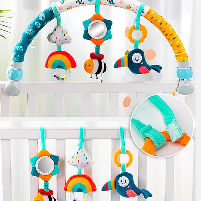 Caterbee Baby Bouncer Toy bar, Stroller & Crib Accessory, Pram Activity Bar Toy Travel Arch Bassinet Toys for Toddlers (Sky)