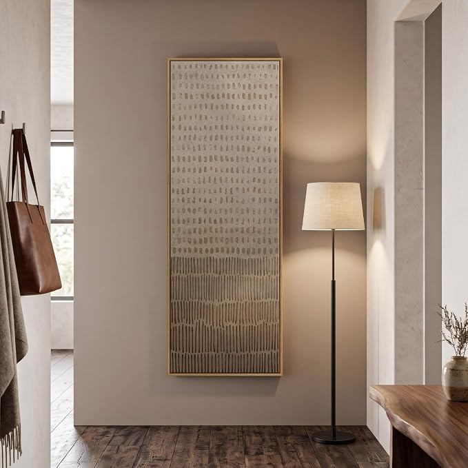 Large Framed Neutral Wabi Sabi Abstract Wall Art, Long Vertical 60x20 In | Beige brown modern organic picture, Canvas prints, Wood frame, Minimalist artwork, Wall decor for hallway living room bedroom