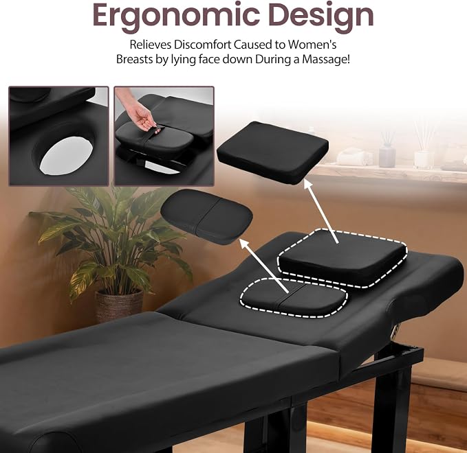 Professional Stationary Massage Table with Backrest, Adjustable Thick Foam Spa Massage Beds,Metal Frame PU Leather 27.55'' Wide 72.83'' Long Heavy Duty Bed for Massages, Hairdressing, Spas(Black)