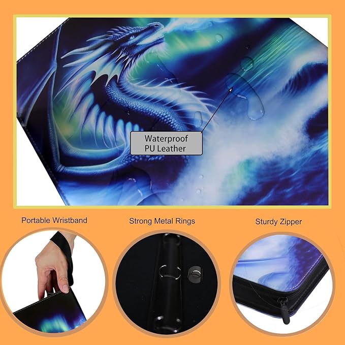 Deluxe Ice Dragon Trading Card Binder - 4-Pocket Zipper Binder with 400 Pockets, Ideal for Boys, Girls, and Card Enthusiasts - Collectible Trading Card Albums, Cases & Sleeves
