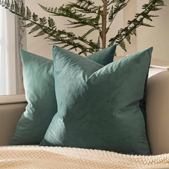 24x24 Velvet Throw Pillow Covers Set of 2 for Couch Sofa Bed,Emerald Blue | JUSPURBET Decorative Pillow Covers with Invisible Zipper for Modern Living Room Bedroom Home Decor