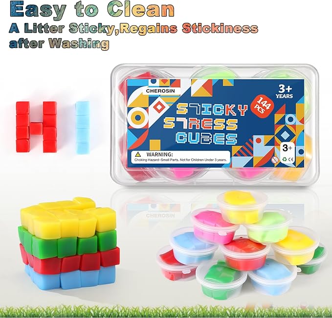 144PCS Sticky Stacking Cubes for Kids - Mini Squishy Cubes Sensory Toys for Toddler, Non Toxic Preschool Jelly Blocks for Building, Stretch, Squishy, Travel Essentials Toys for 3 4 5 6 Years Old