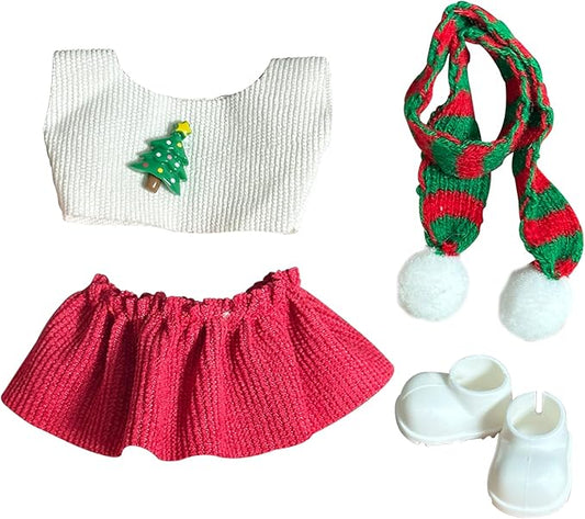Clothes Set, Compatible with La Boo-Boo Dolls(15cm & 17cm Monster Keychain, Macaron/Have a seat/Energy). Clothing Accessories for 6.7" Blind Box.(Christmas Suit C)
