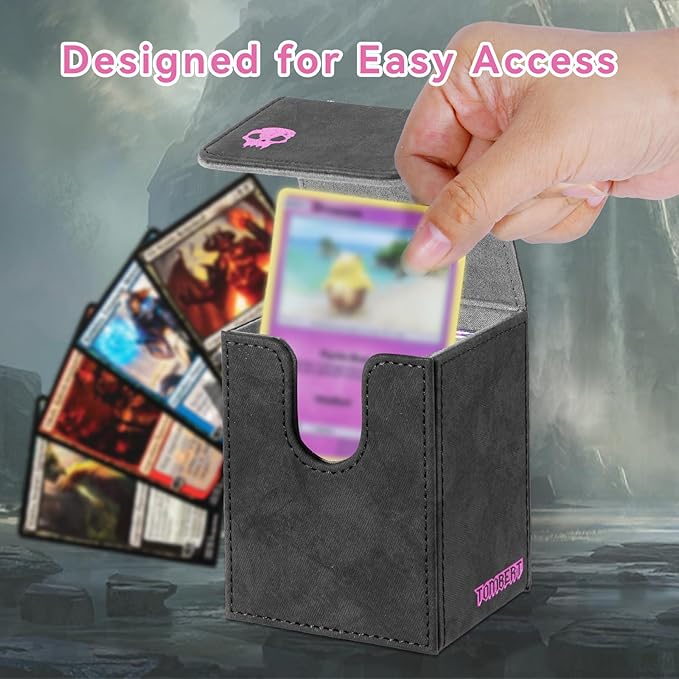 tombert 150+ Premium Deck Box for MTG, PTCG, Large Capacity with 2 Dividers, Fits 150+ Sleeved Cards TCG Trading Card Games (Pink & Black)