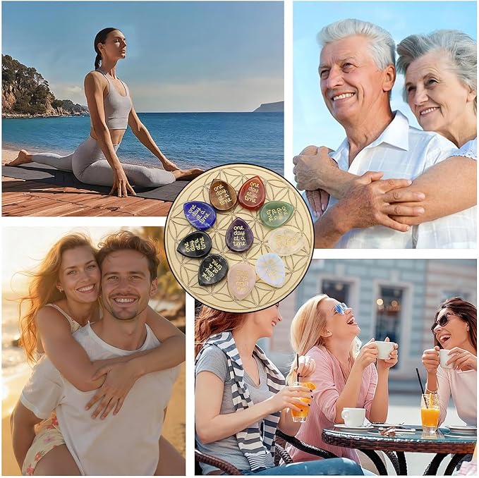 One Day at A Time Clear Quartz Thumb Worry Stone for Anxiety Crystals Hand Thumb Stones Pocket Thinking of You Gifts for women Inspirational Worry Stones for Stress Relief Sobriety Gifts for Her