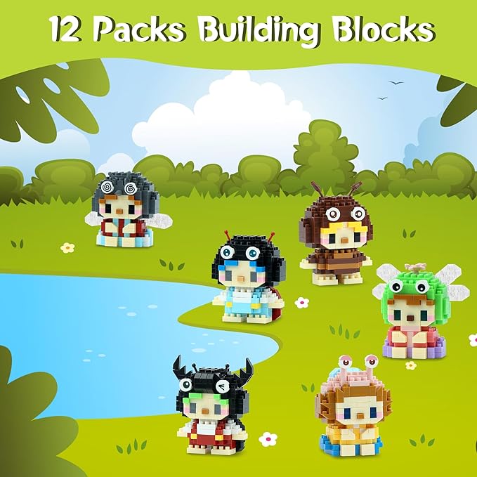 12 Pack Mini Building Blocks, Building Toys Set or Kids, Toy Building Sets, Mini Building Block Sets for Boys or Girls 6+ (Insects)