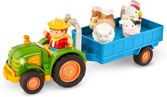 Battat – Farm Toys for Toddlers, Kids – Lights & Sounds Toy Tractor – 7 Pieces Pretend Play Set – Tractor, Trailer, Animals – 18+ Months