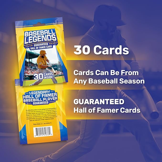 Baseball Legends Pack| 30 Baseball Cards | Guaranteed Hall of Fame Player Sports Card