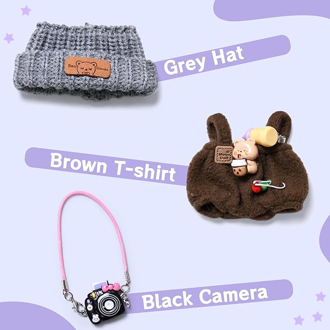 17cm Cute Dolls Clothes Adorable One Piece Romper with Hat and Camera Fashion Outfits Accessories for Doll