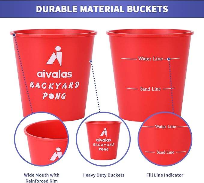 Aivalas Yard Pong Outdoor Games, Giant Yard Games Set with 12 Buckets and Balls for Adults and Family, Toss Game Throwing Games for Beach, Camping, Lawn and Backyard