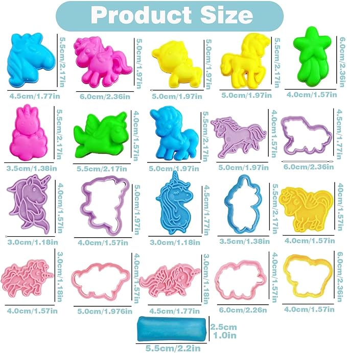 Unleash Creativity with 20 Unique Unicorn Molds Dough Toys Dough Whit 5 Bright Color Dough.Ideal as a Gift for Kids Aged 3-4-8 Years