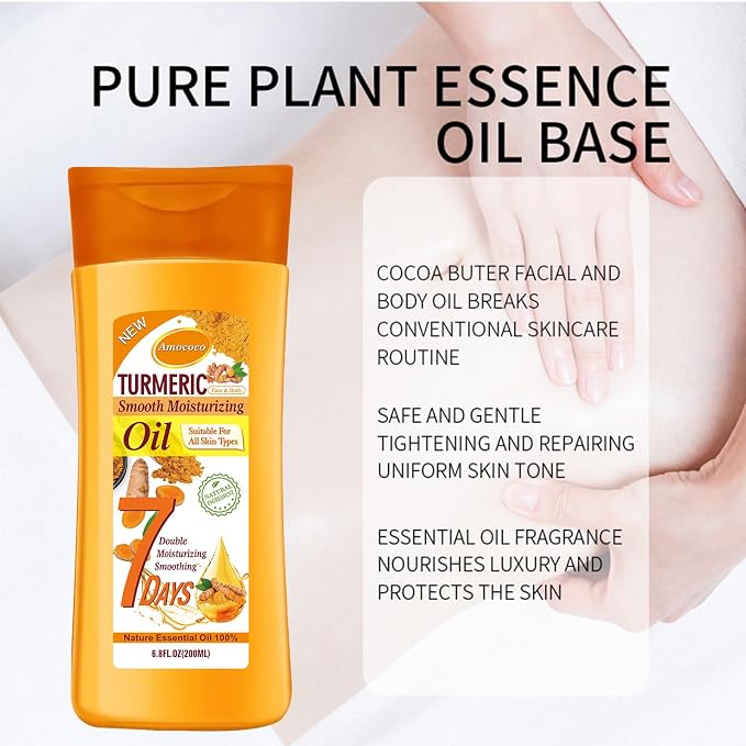 2 Packs Turmeric Oil, Natural Moisturizing Nourishing for Face and Body, Vitamin E Body Oil, Anti-aging, Wrinkle Skincare Essential oil for All Skin Types, 6.8 fl oz*2