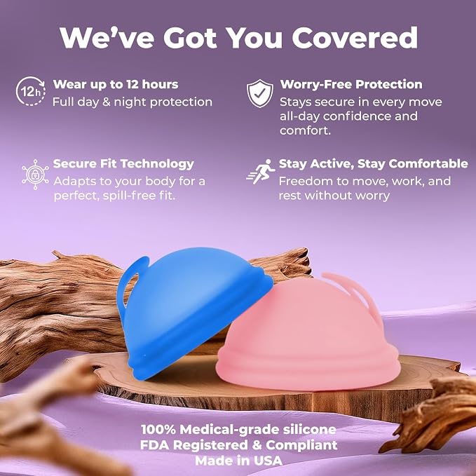 Reusable Menstrual Disc (2 Pack) - Soft Medical Grade Silicone Period Disc for Light & Heavy Flow, Leakproof 12-Hour Protection, Easy Removal, Menstrual Cup, Tampon & Pad Alternative, Two Sizes